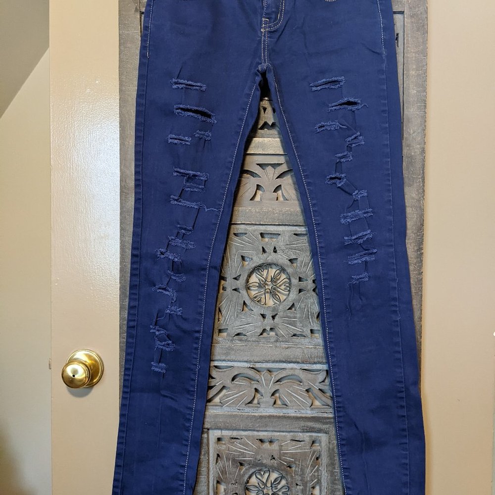 Blue Ladies Jeans - Distressed Skinny Euro Style